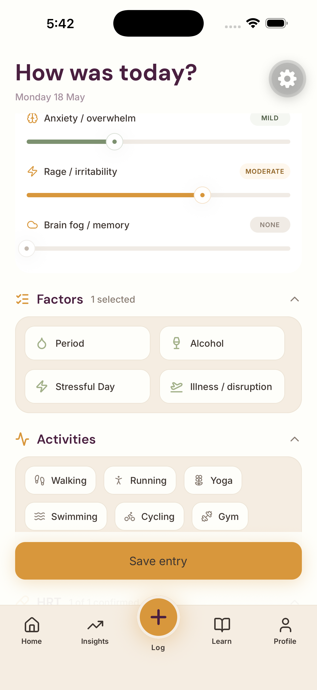 Sulu daily check-in, rate symptom severity with quick sliders